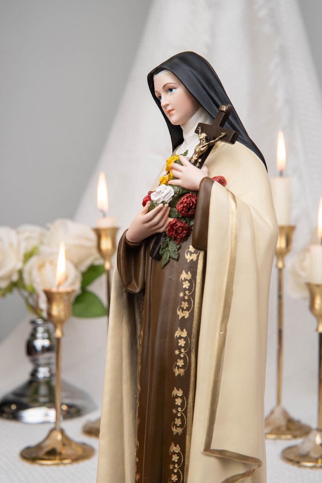 St. Therese of Lisieux Statue 11.8" – The Little Flower Catholic Saint Figurine, Carmelite Nun, Religious Home Decor, Catholic Gift