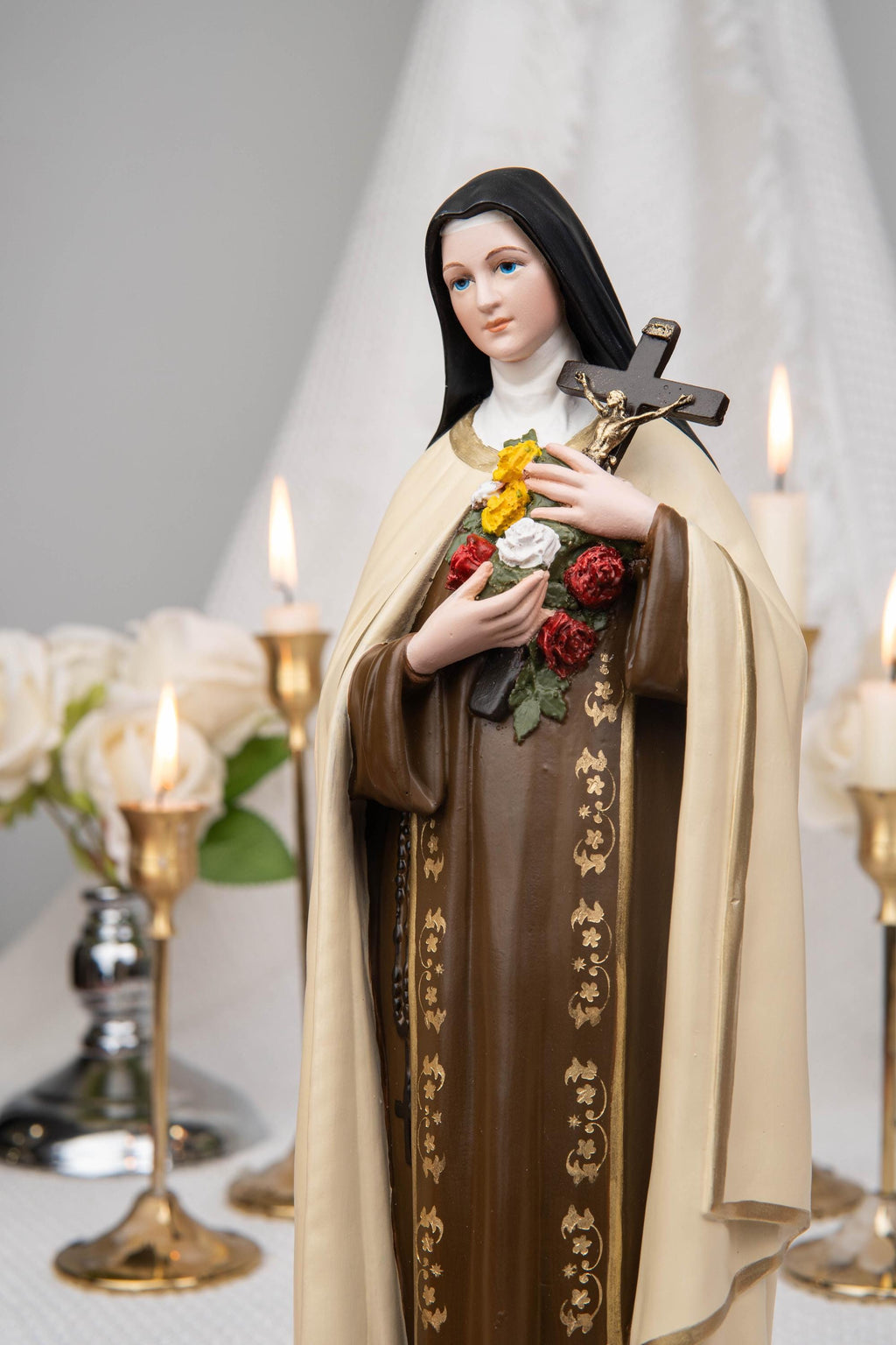St. Therese of Lisieux Statue 11.8" – The Little Flower Catholic Saint Figurine, Carmelite Nun, Religious Home Decor, Catholic Gift