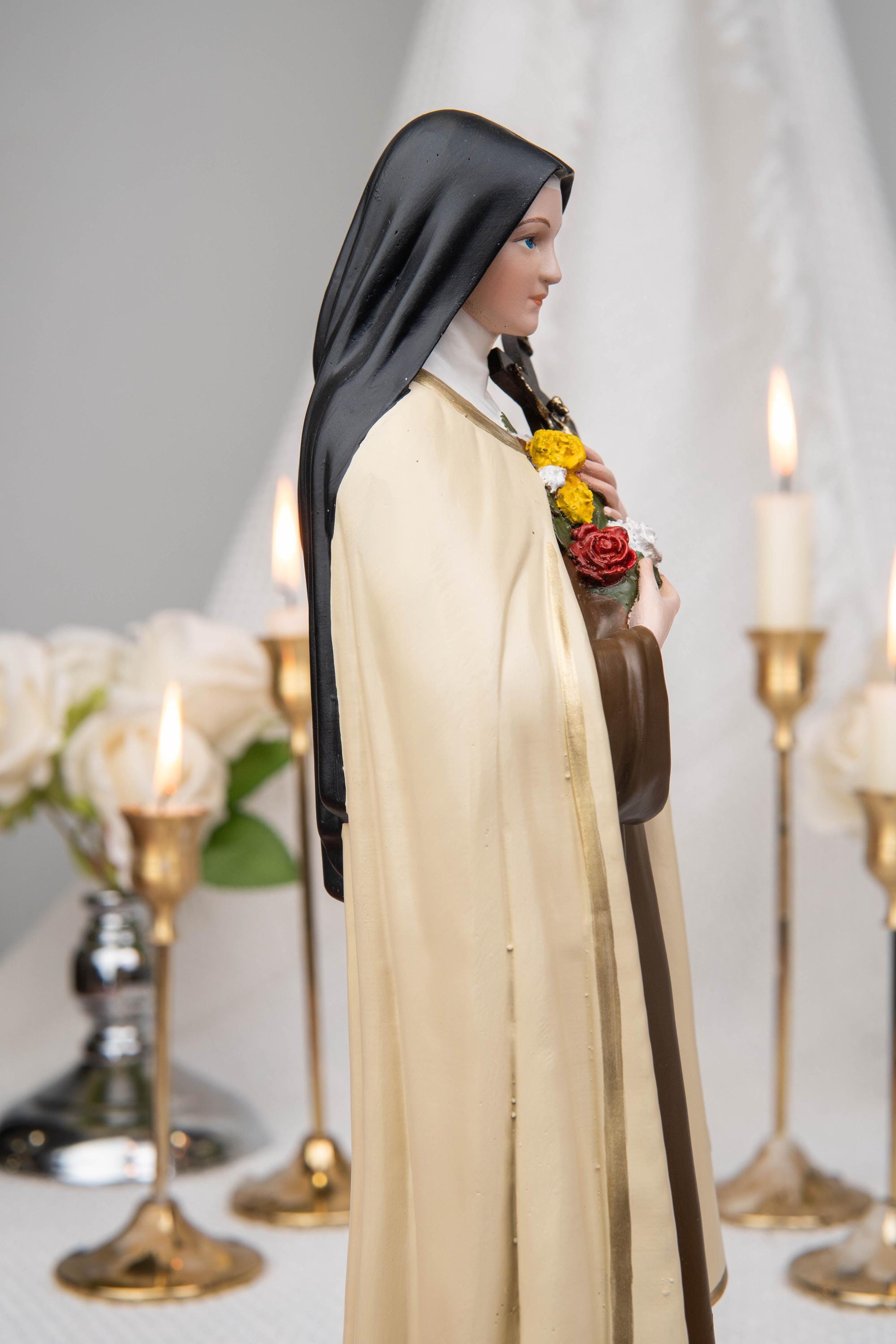 St. Therese of Lisieux Statue 11.8" – The Little Flower Catholic Saint Figurine, Carmelite Nun, Religious Home Decor, Catholic Gift