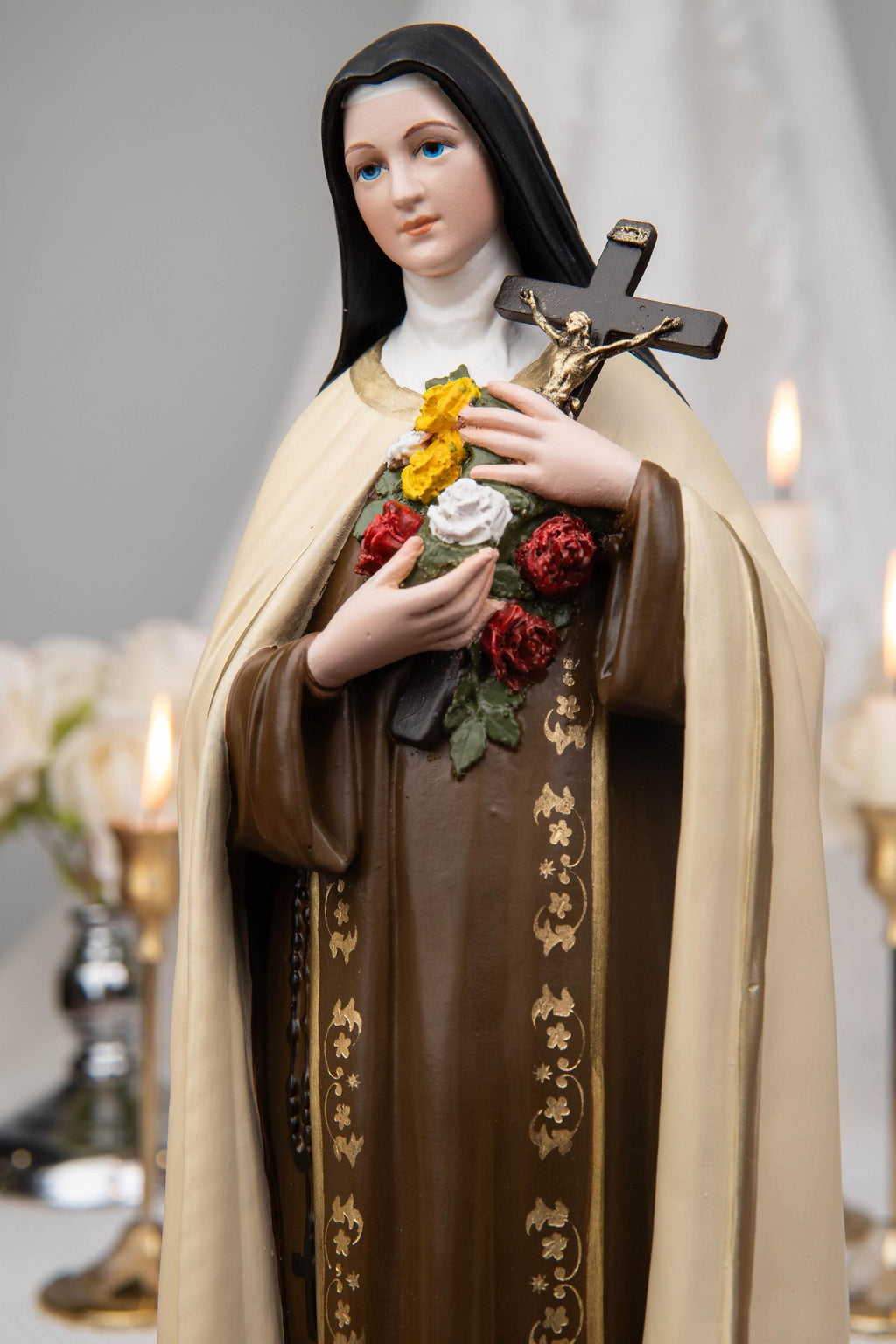 St. Therese of Lisieux Statue 11.8" – The Little Flower Catholic Saint Figurine, Carmelite Nun, Religious Home Decor, Catholic Gift