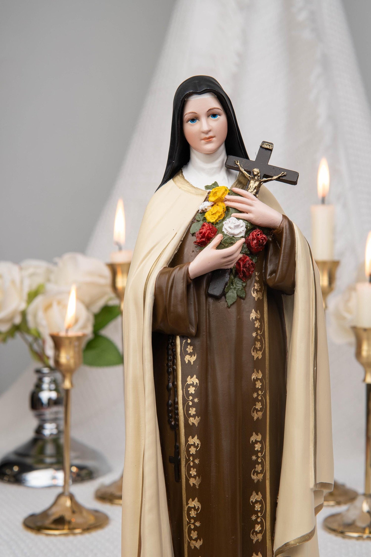 St. Therese of Lisieux Statue 11.8" – The Little Flower Catholic Saint Figurine, Carmelite Nun, Religious Home Decor, Catholic Gift