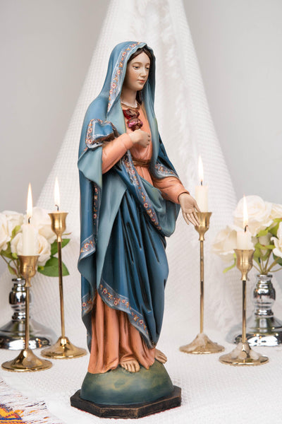 Hand-Painted Our Lady of the Immaculate Heart Statue 15.8"