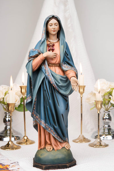 Hand-Painted Our Lady of the Immaculate Heart Statue 15.8"