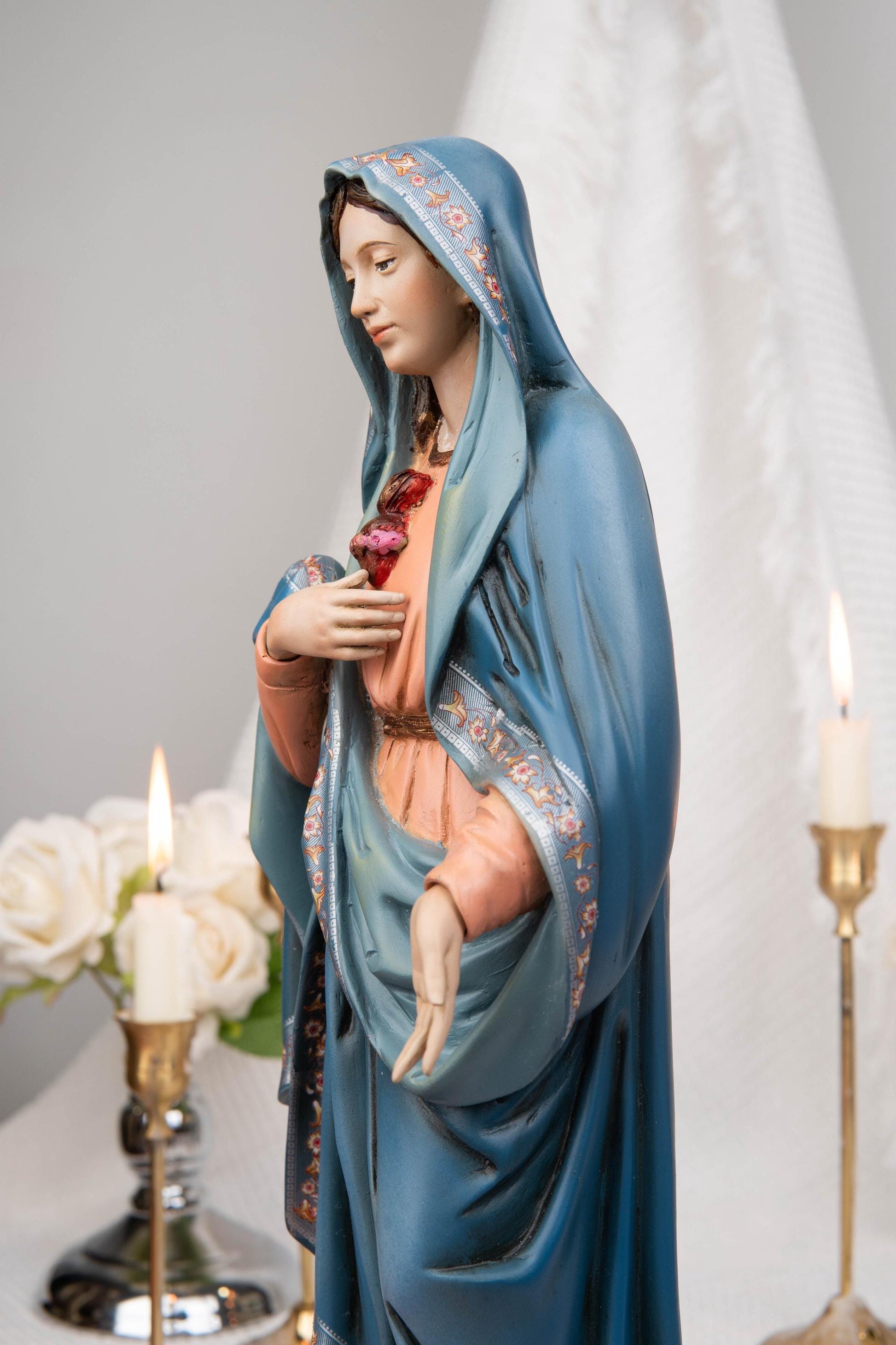 Hand-Painted Our Lady of the Immaculate Heart Statue 15.8"