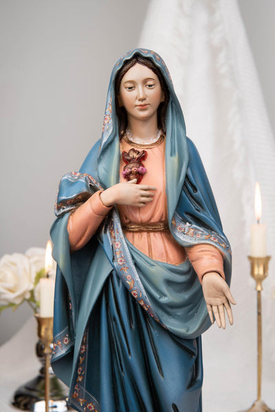 Hand-Painted Our Lady of the Immaculate Heart Statue 15.8"