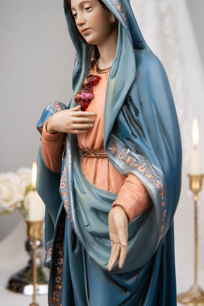 Hand-Painted Our Lady of the Immaculate Heart Statue 15.8"