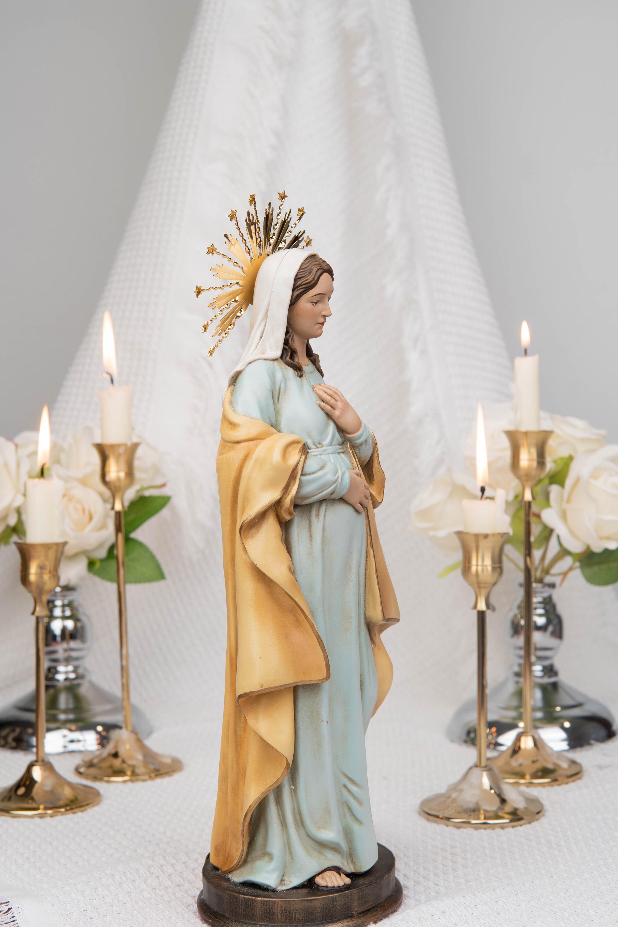 Hand-Painted Our Lady of Hope Statue 11.8", Pregnant Virgin Mary Figurine, Catholic Gift for Women, Advent Prayer Corner Decor