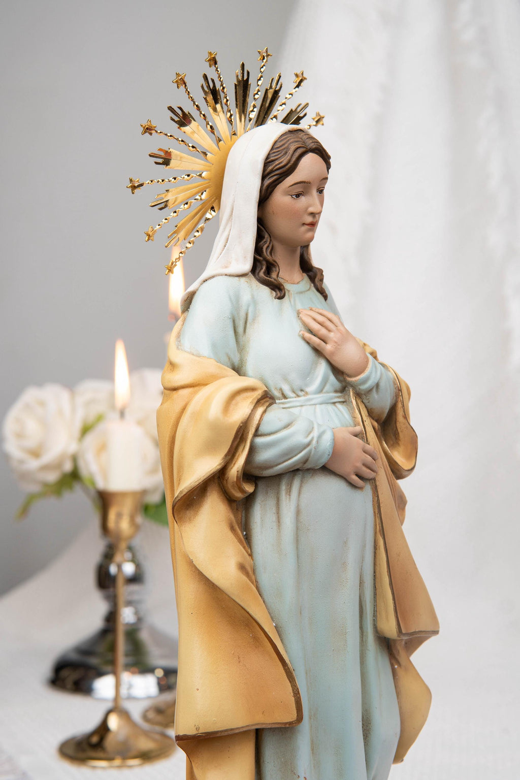 Hand-Painted Our Lady of Hope Statue 11.8", Pregnant Virgin Mary Figurine, Catholic Gift for Women, Advent Prayer Corner Decor