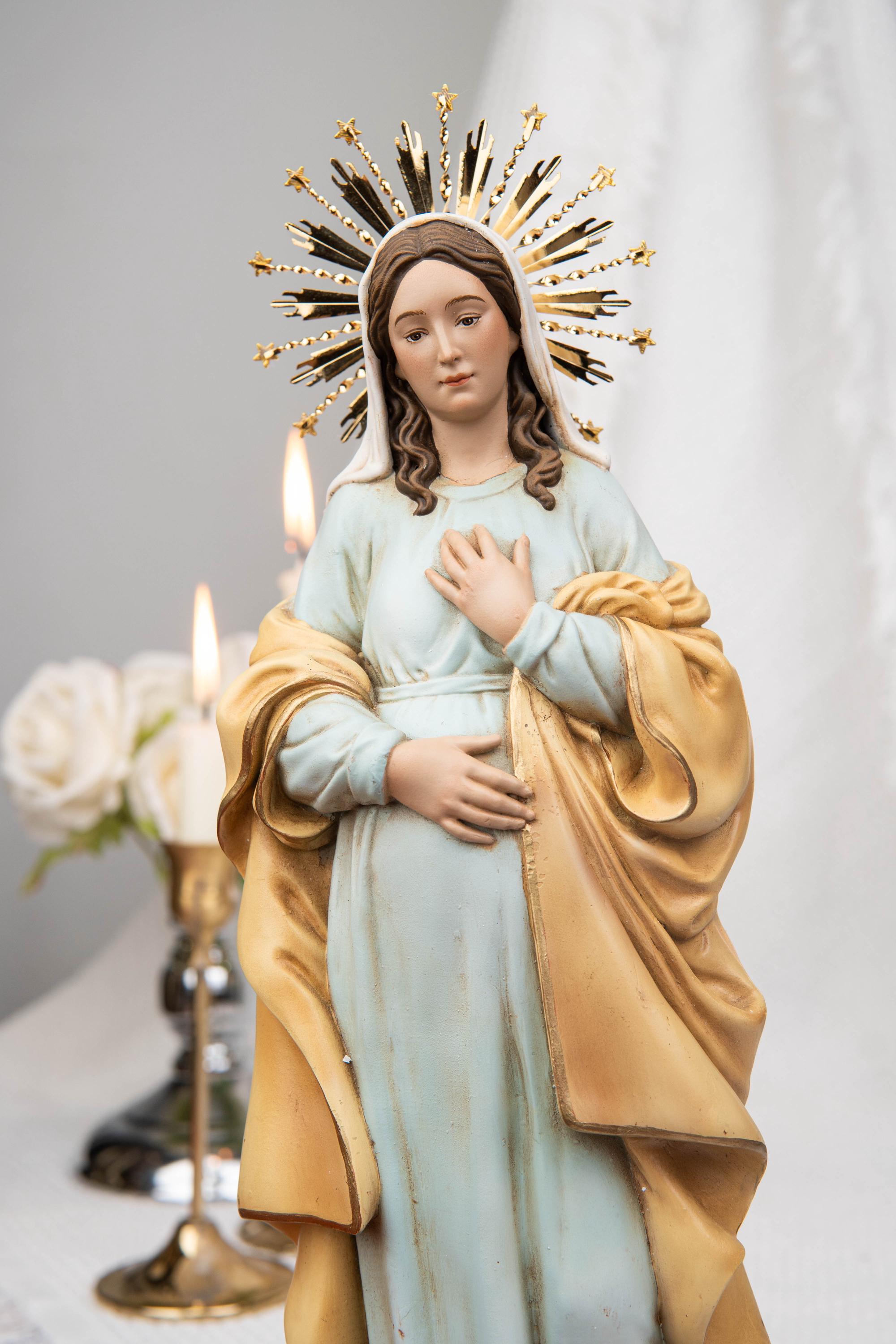 Hand-Painted Our Lady of Hope Statue 11.8", Pregnant Virgin Mary Figurine, Catholic Gift for Women, Advent Prayer Corner Decor