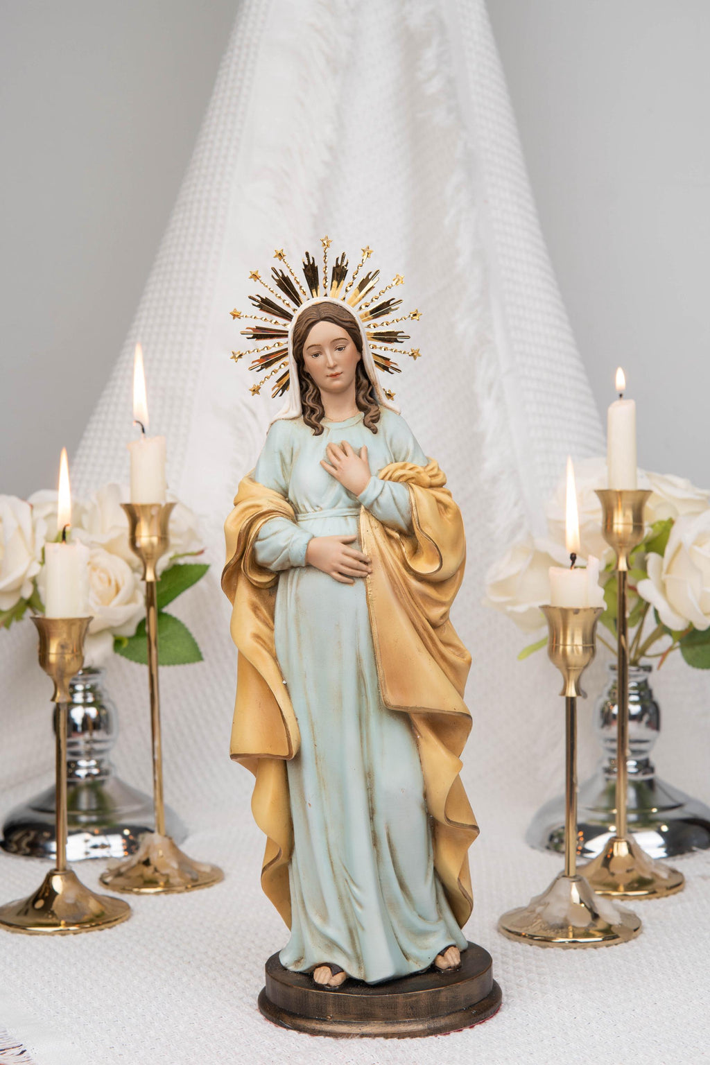 Hand-Painted Our Lady of Hope Statue 11.8", Pregnant Virgin Mary Figurine, Catholic Gift for Women, Advent Prayer Corner Decor