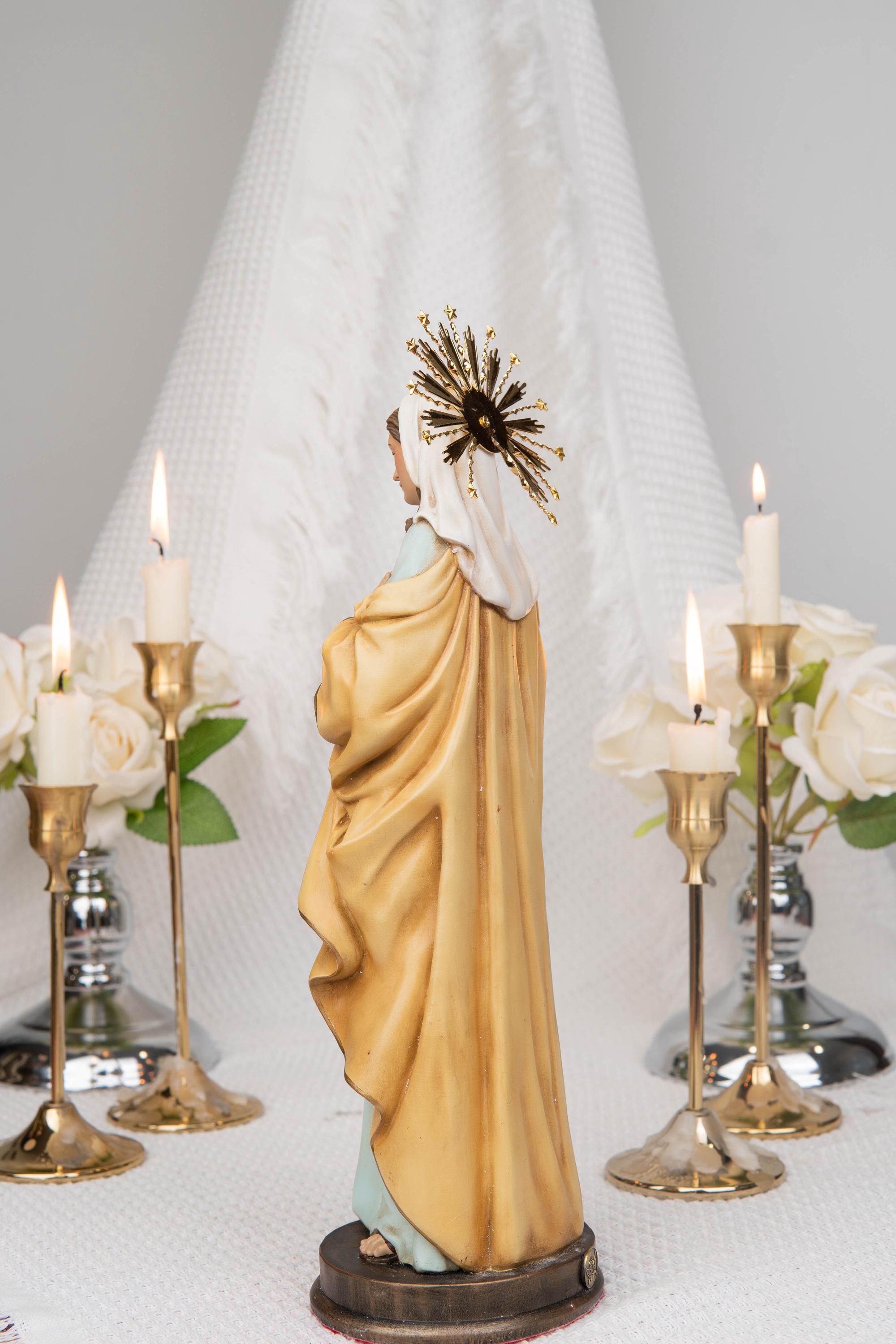 Hand-Painted Our Lady of Hope Statue 11.8", Pregnant Virgin Mary Figurine, Catholic Gift for Women, Advent Prayer Corner Decor