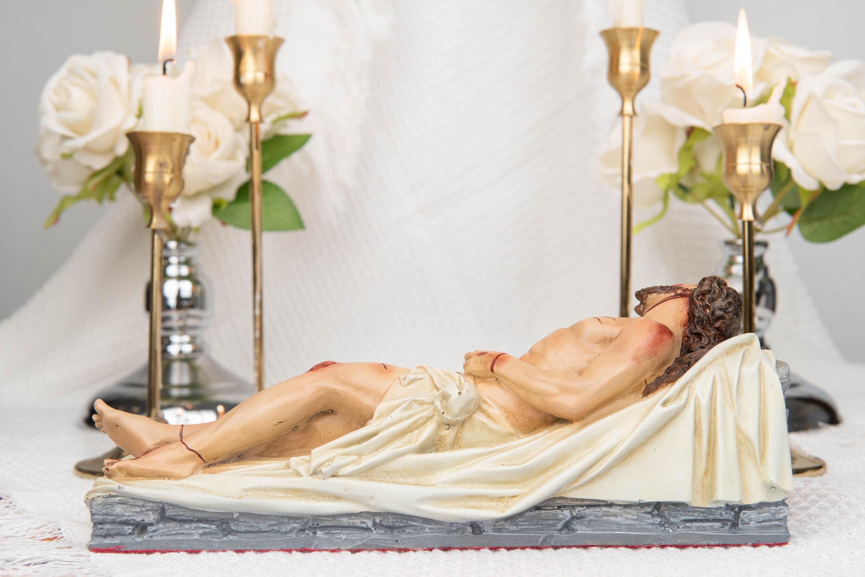 The Burial of Jesus Statue, Dead Christ Figurine, Catholic Holy Week Decor, Jesus in the Tomb, Religious Home Altar Decor, Christian Gift