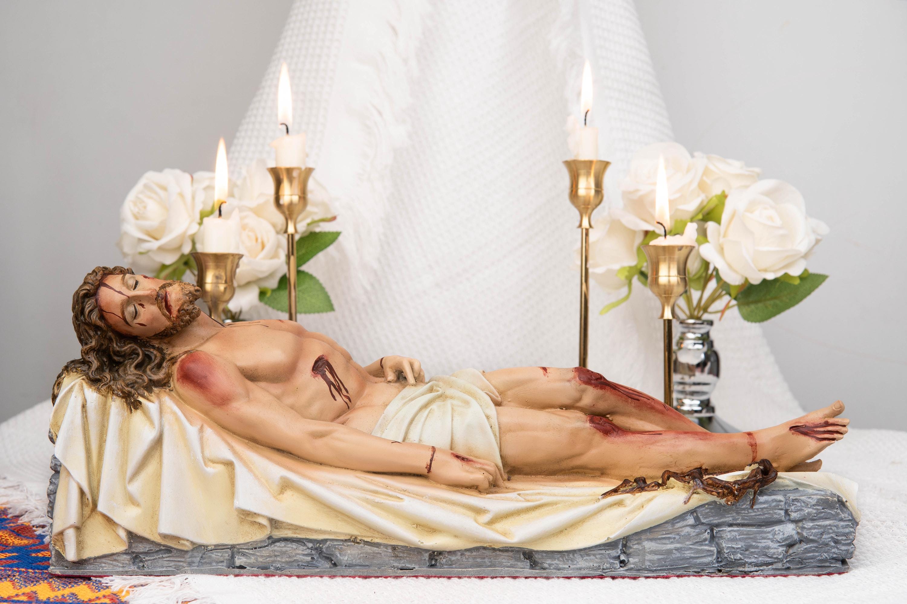 The Burial of Jesus Statue, Dead Christ Figurine, Catholic Holy Week Decor, Jesus in the Tomb, Religious Home Altar Decor, Christian Gift