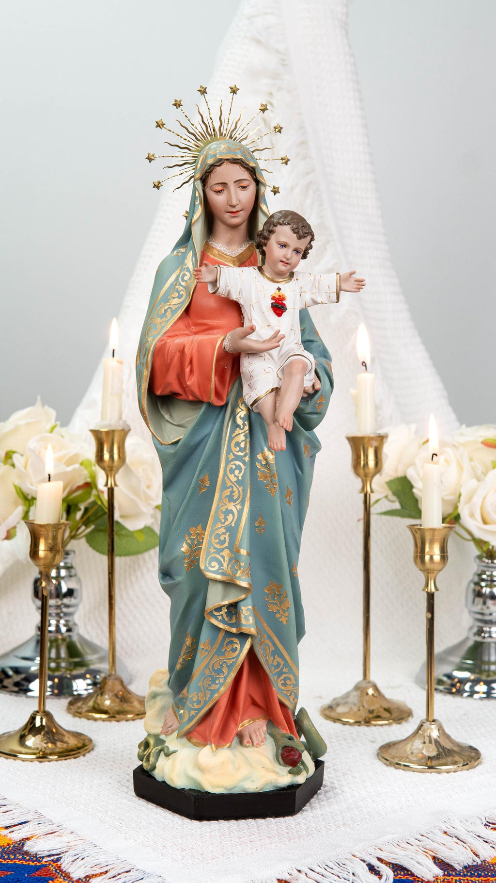 Hand-Painted Virgin Mary with Child Jesus Statue 15.8"–Madonna and Child Figurine, Catholic Home Decor, Catholic Gifts for Women,Mary Statue