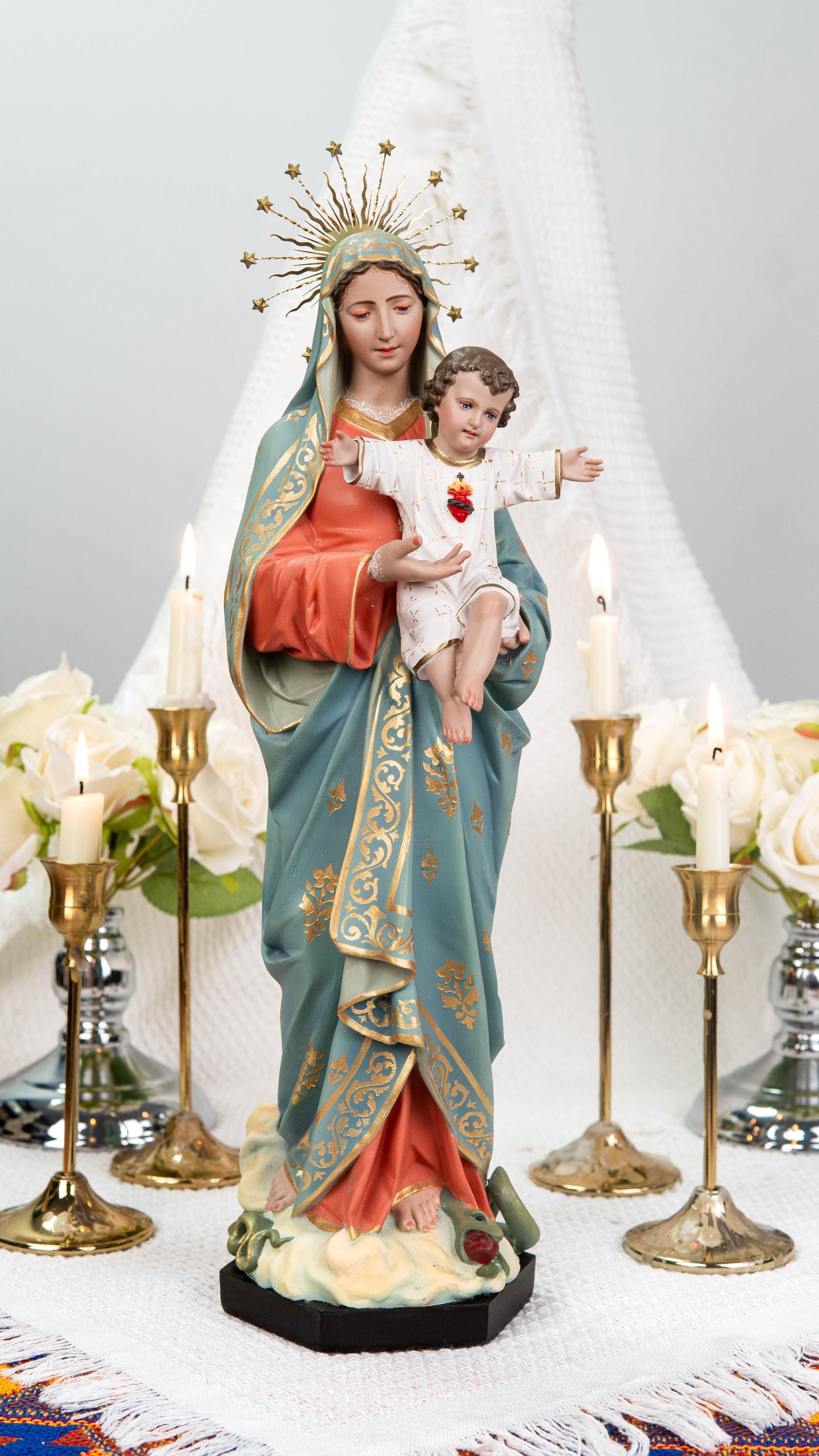 Hand-Painted Virgin Mary with Child Jesus Statue 15.8"–Madonna and Child Figurine, Catholic Home Decor, Catholic Gifts for Women,Mary Statue