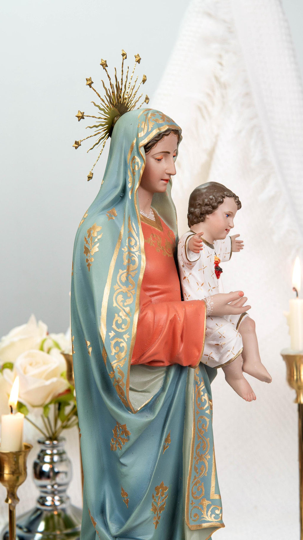 Hand-Painted Virgin Mary with Child Jesus Statue 15.8"–Madonna and Child Figurine, Catholic Home Decor, Catholic Gifts for Women,Mary Statue