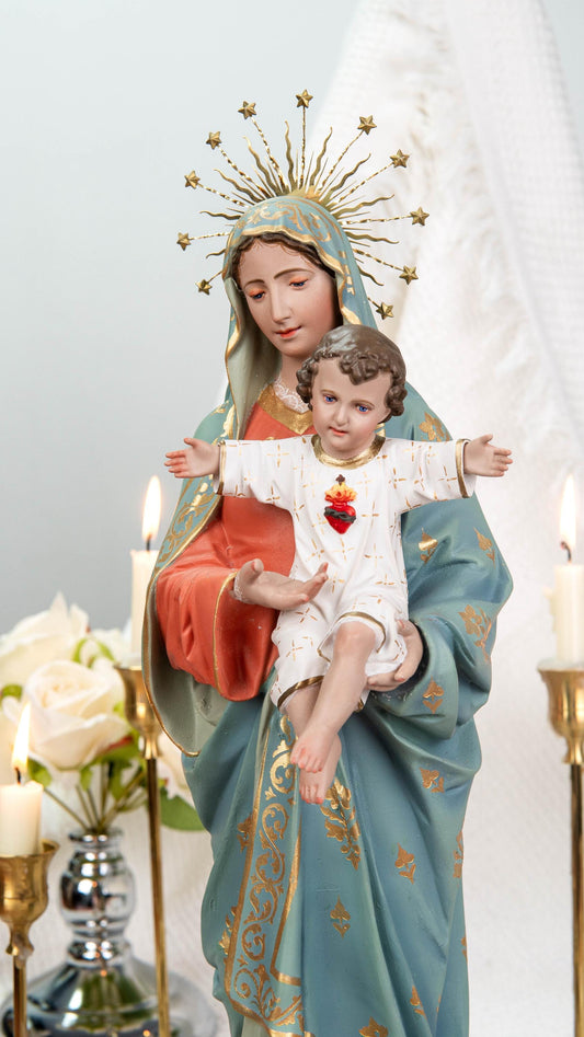 Hand-Painted Virgin Mary with Child Jesus Statue 15.8"–Madonna and Child Figurine, Catholic Home Decor, Catholic Gifts for Women,Mary Statue