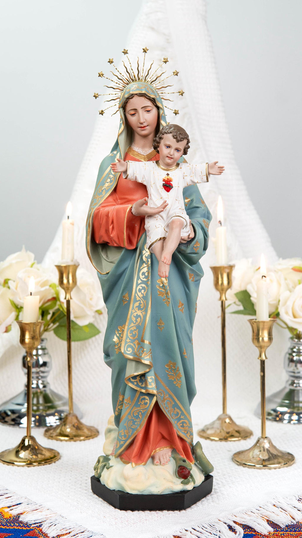 Hand-Painted Virgin Mary with Child Jesus Statue 15.8"–Madonna and Child Figurine, Catholic Home Decor, Catholic Gifts for Women,Mary Statue