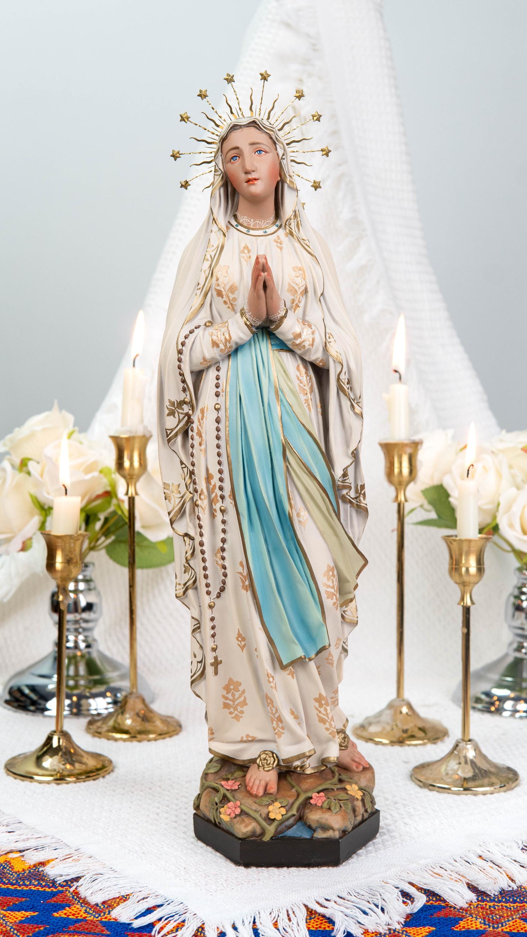 Hand-Painted Our Lady of Lourdes Statue 15.8"