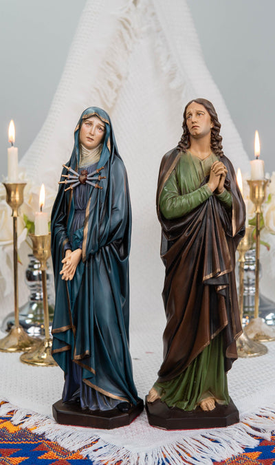 Premium Hand-Painted Catholic Statue Set: Our Lady of Sorrows & St John Apostle