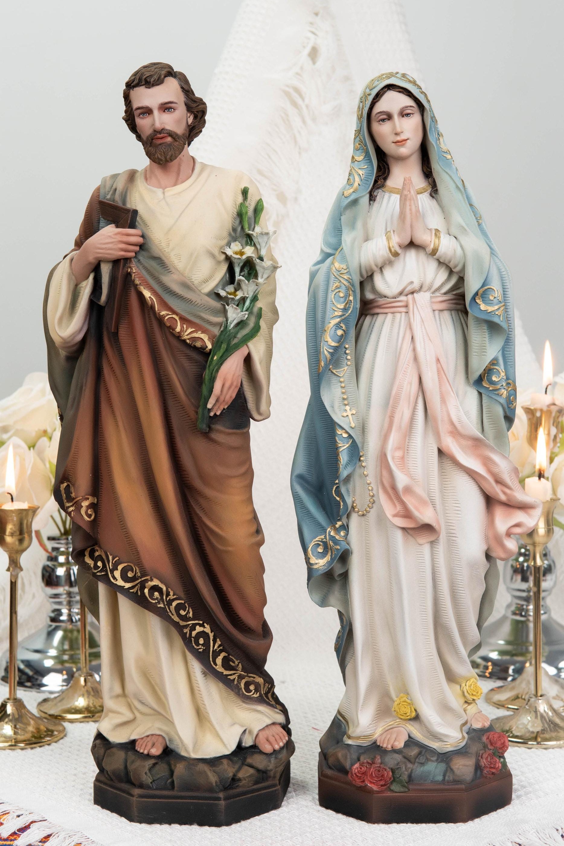 Hand-Painted Our Lady of Lourdes Statue 15.8" –Virgin Mary Prayer Figurine, Catholic Gifts, Blessed Mother Statue, Catholic Home Altar Decor