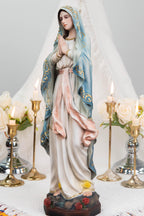 Hand-Painted Our Lady of Lourdes Statue 15.8" –Virgin Mary Prayer Figurine, Catholic Gifts, Blessed Mother Statue, Catholic Home Altar Decor
