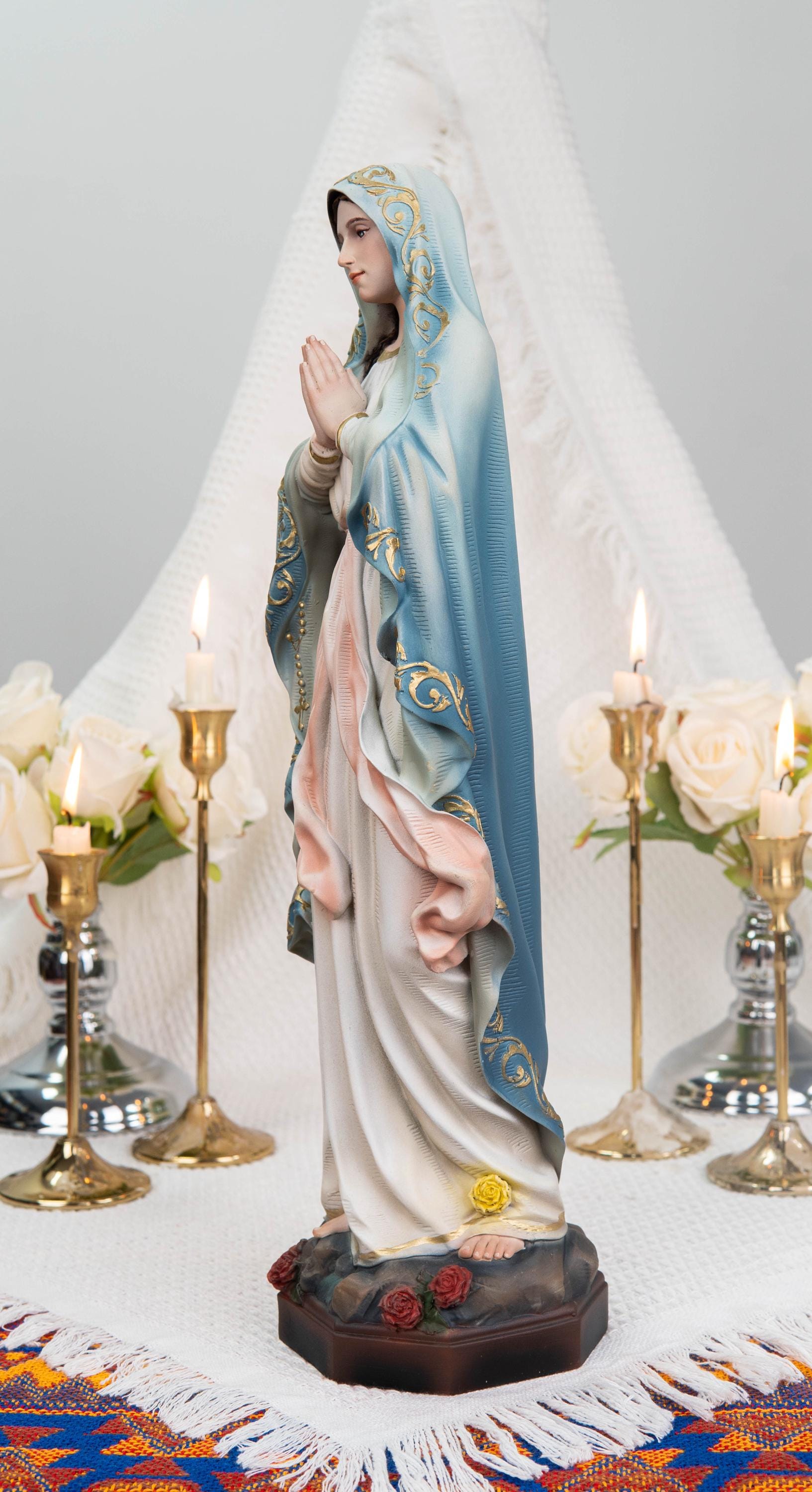 Hand-Painted Our Lady of Lourdes Statue 15.8" –Virgin Mary Prayer Figurine, Catholic Gifts, Blessed Mother Statue, Catholic Home Altar Decor