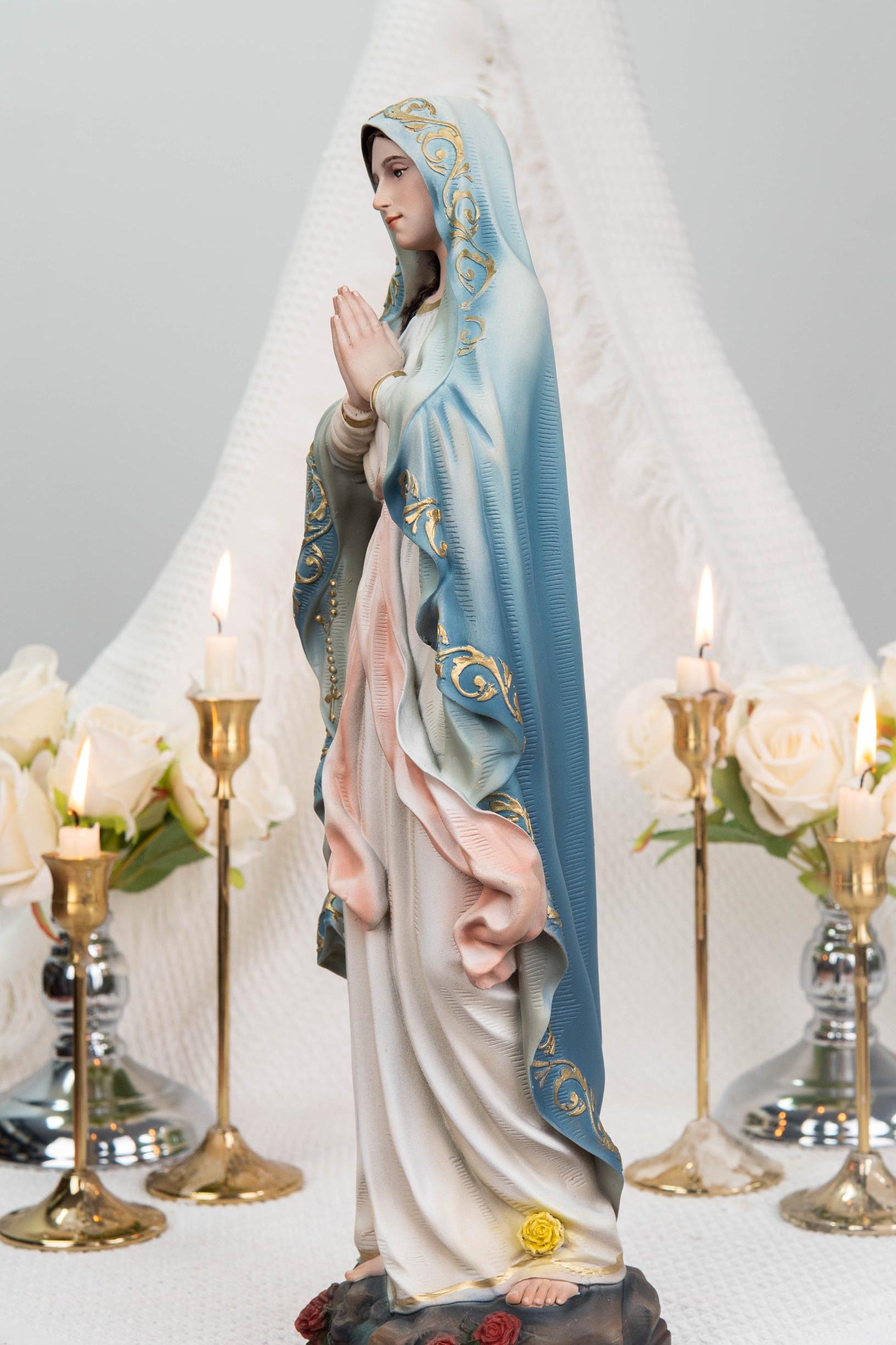 Hand-Painted Our Lady of Lourdes Statue 15.8" –Virgin Mary Prayer Figurine, Catholic Gifts, Blessed Mother Statue, Catholic Home Altar Decor