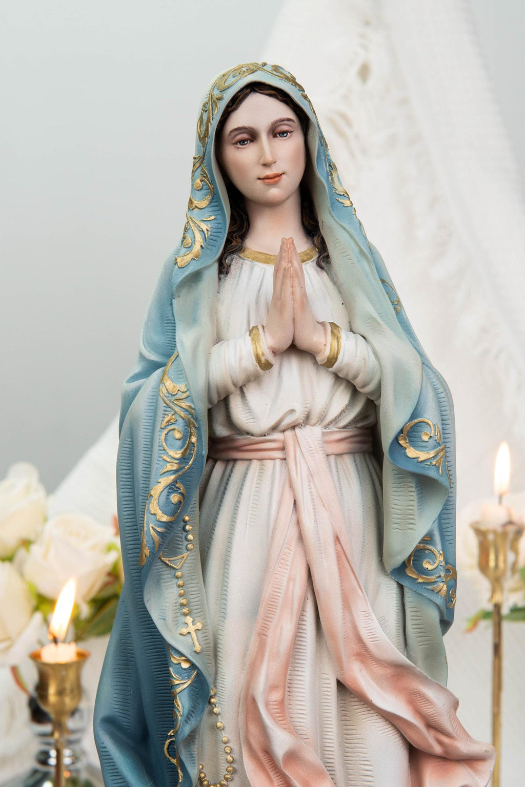 Hand-Painted Our Lady of Lourdes Statue 15.8" –Virgin Mary Prayer Figurine, Catholic Gifts, Blessed Mother Statue, Catholic Home Altar Decor