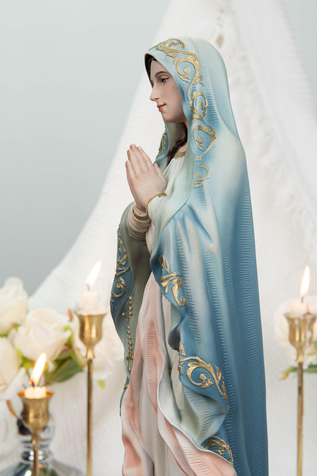 Hand-Painted Our Lady of Lourdes Statue 15.8" –Virgin Mary Prayer Figurine, Catholic Gifts, Blessed Mother Statue, Catholic Home Altar Decor
