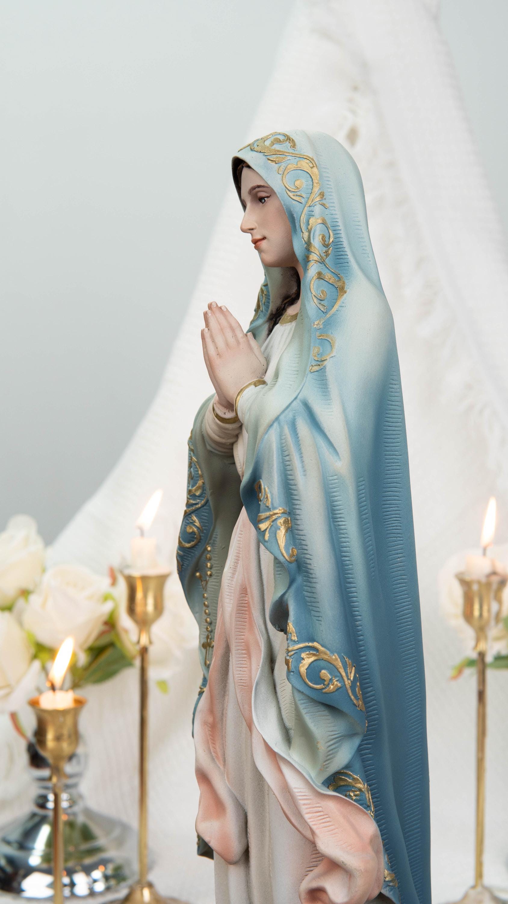 Hand-Painted Our Lady of Lourdes Statue 15.8" –Virgin Mary Prayer Figurine, Catholic Gifts, Blessed Mother Statue, Catholic Home Altar Decor