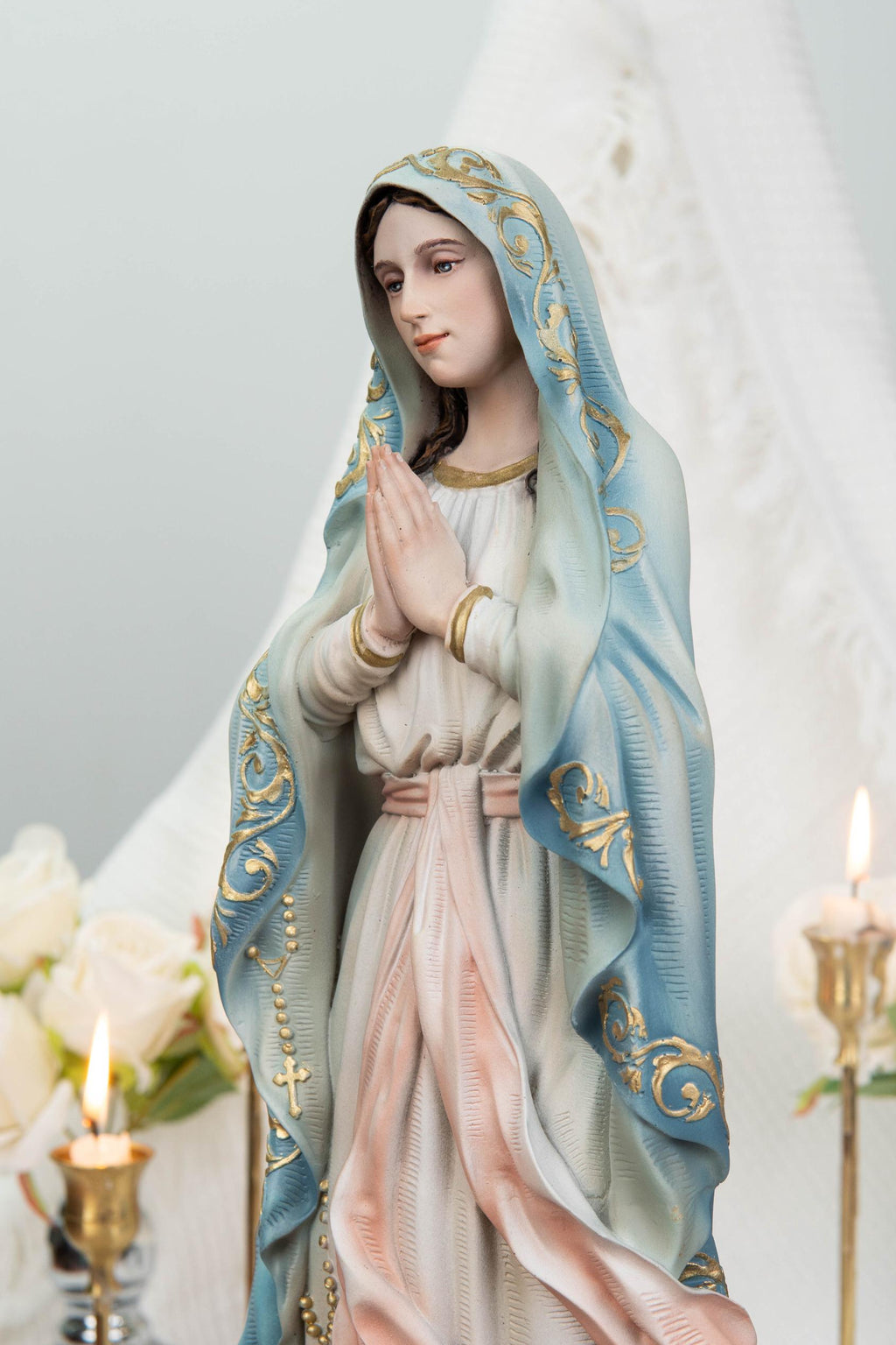 Hand-Painted Our Lady of Lourdes Statue 15.8" –Virgin Mary Prayer Figurine, Catholic Gifts, Blessed Mother Statue, Catholic Home Altar Decor