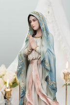 Hand-Painted Our Lady of Lourdes Statue 15.8" –Virgin Mary Prayer Figurine, Catholic Gifts, Blessed Mother Statue, Catholic Home Altar Decor