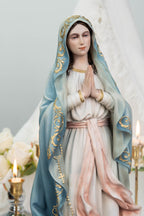 Hand-Painted Our Lady of Lourdes Statue 15.8" –Virgin Mary Prayer Figurine, Catholic Gifts, Blessed Mother Statue, Catholic Home Altar Decor