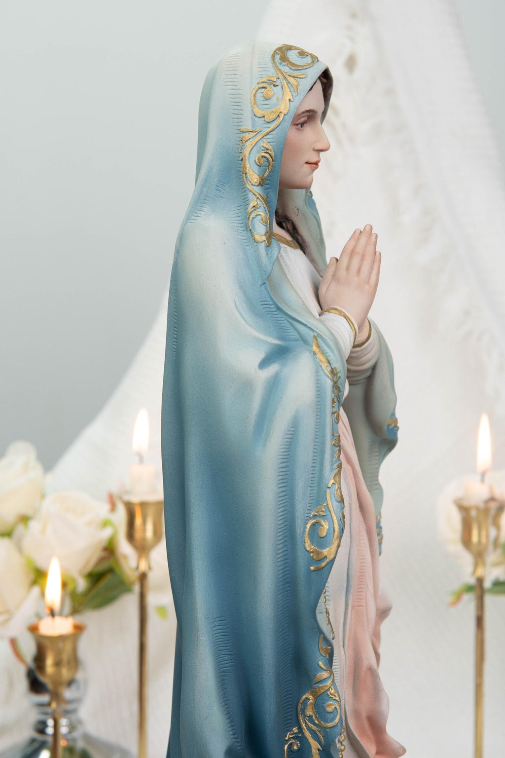 Hand-Painted Our Lady of Lourdes Statue 15.8" –Virgin Mary Prayer Figurine, Catholic Gifts, Blessed Mother Statue, Catholic Home Altar Decor