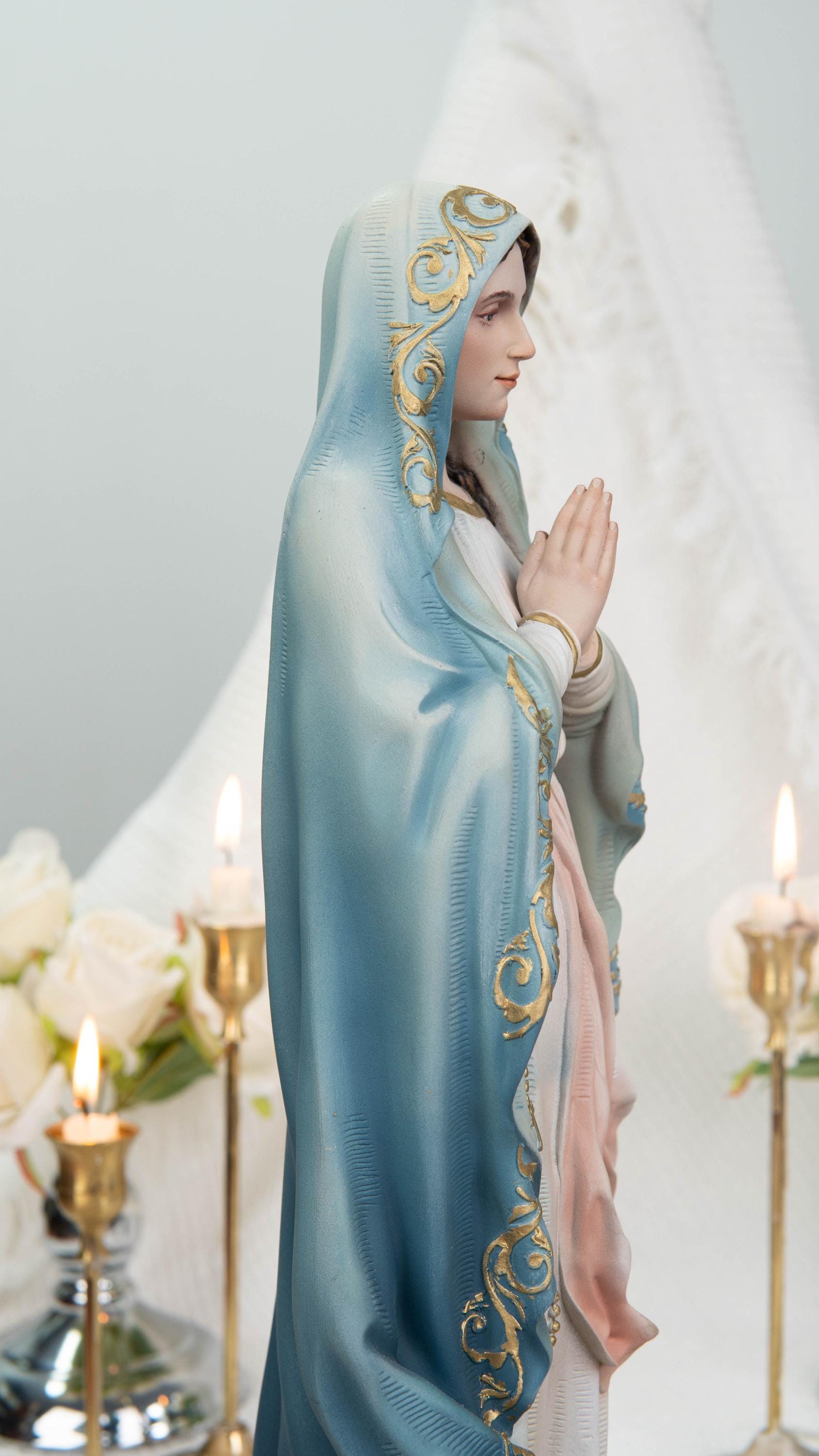 Hand-Painted Our Lady of Lourdes Statue 15.8" –Virgin Mary Prayer Figurine, Catholic Gifts, Blessed Mother Statue, Catholic Home Altar Decor