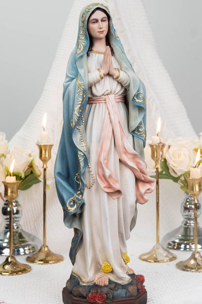 Hand-Painted Our Lady of Lourdes Statue 15.8" –Virgin Mary Prayer Figurine, Catholic Gifts, Blessed Mother Statue, Catholic Home Altar Decor