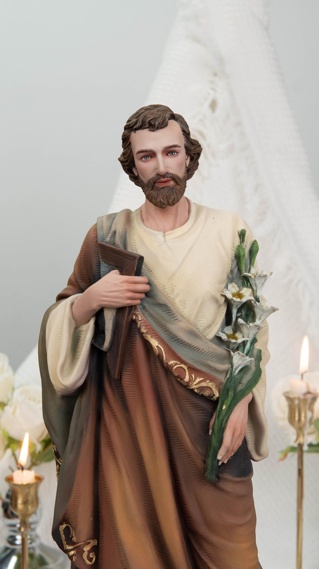 Hand-Painted St. John Apostle Statue 16.5" with Lilies – Catholic Statue with Lilies, Religious Figurine, Catholic Gift, Home Altar Decor