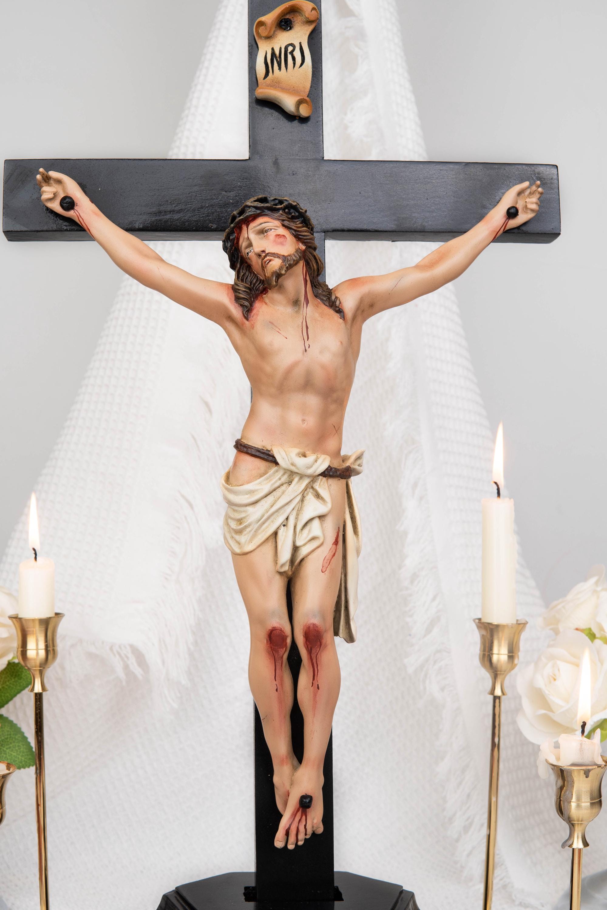 Catholic Home Altar Statue Set - Jesus Crucifix Cross with Saint Joseph and Virgin Mary, Home Altar Decor, Catholic Gift for Women,
