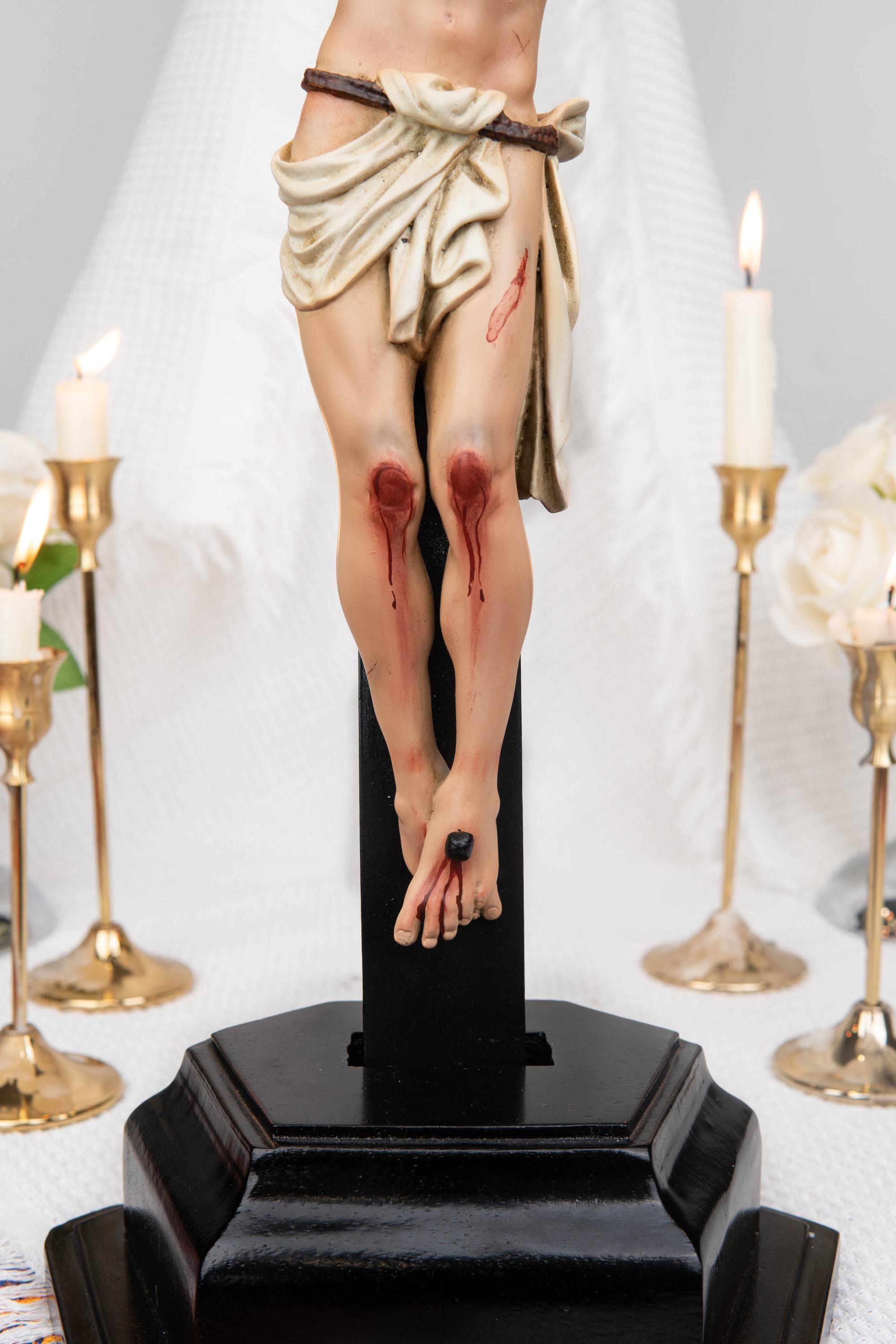Catholic Calvary Statue Set - Jesus on the Cross with Our Lady of Sorrows and Saint John, Hand-Painted Religious Gift, Catholic Decor