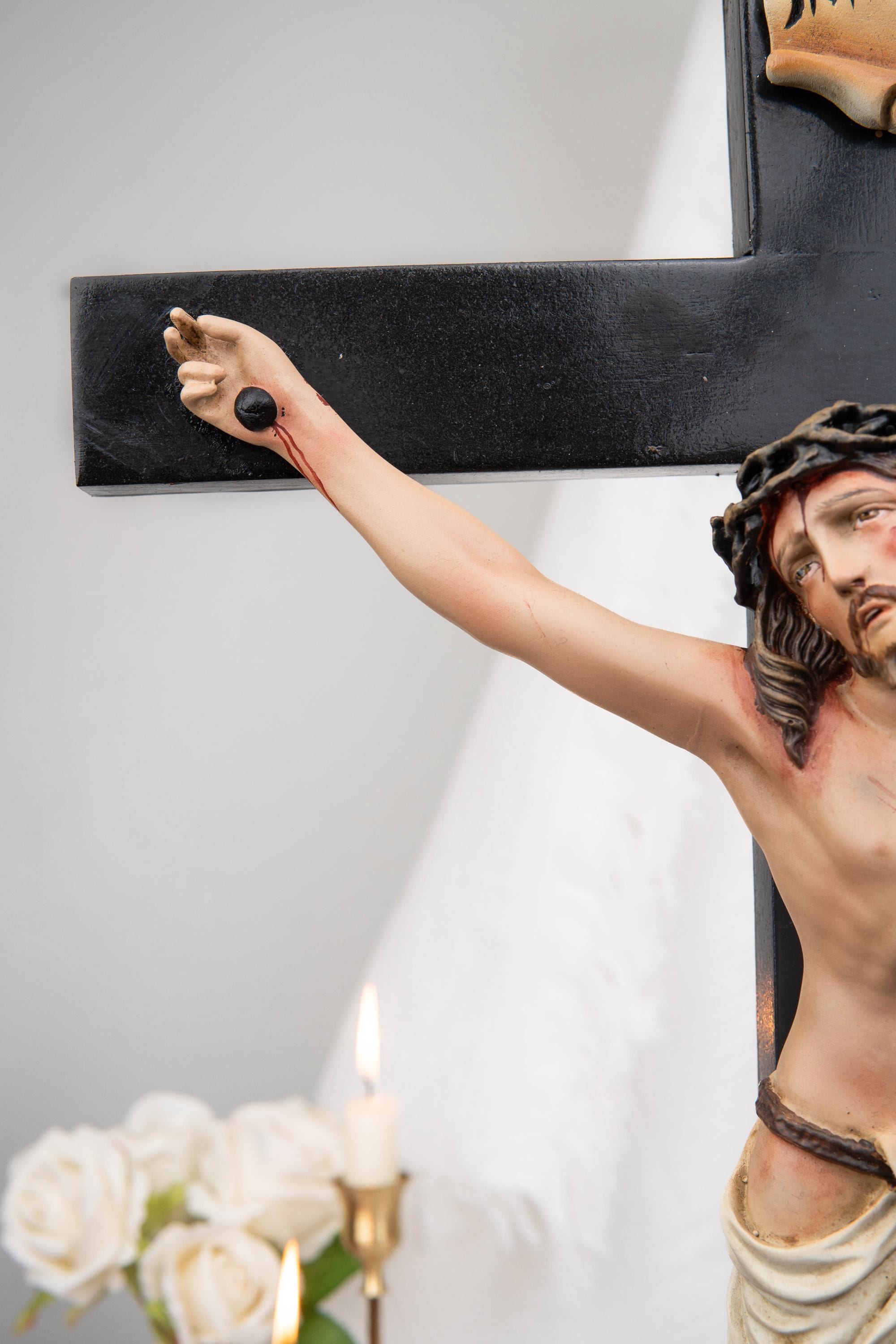 Catholic Calvary Statue Set - Jesus on the Cross with Our Lady of Sorrows and Saint John, Hand-Painted Religious Gift, Catholic Decor