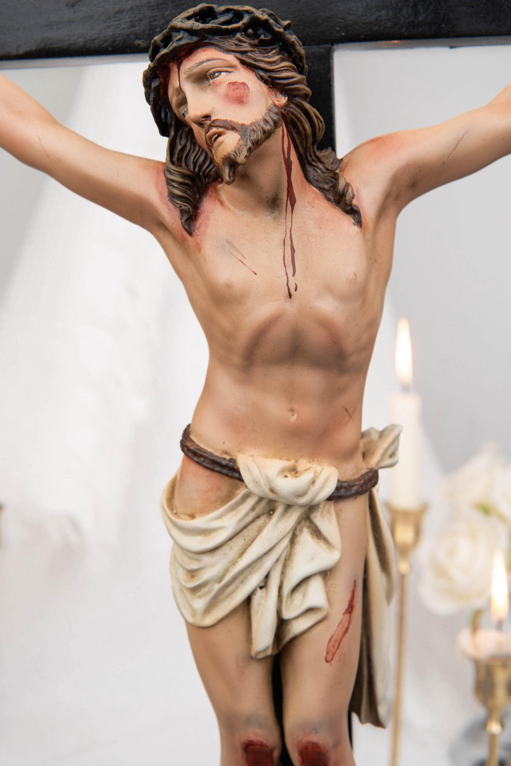 Catholic Calvary Statue Set - Jesus on the Cross with Our Lady of Sorrows and Saint John, Hand-Painted Religious Gift, Catholic Decor