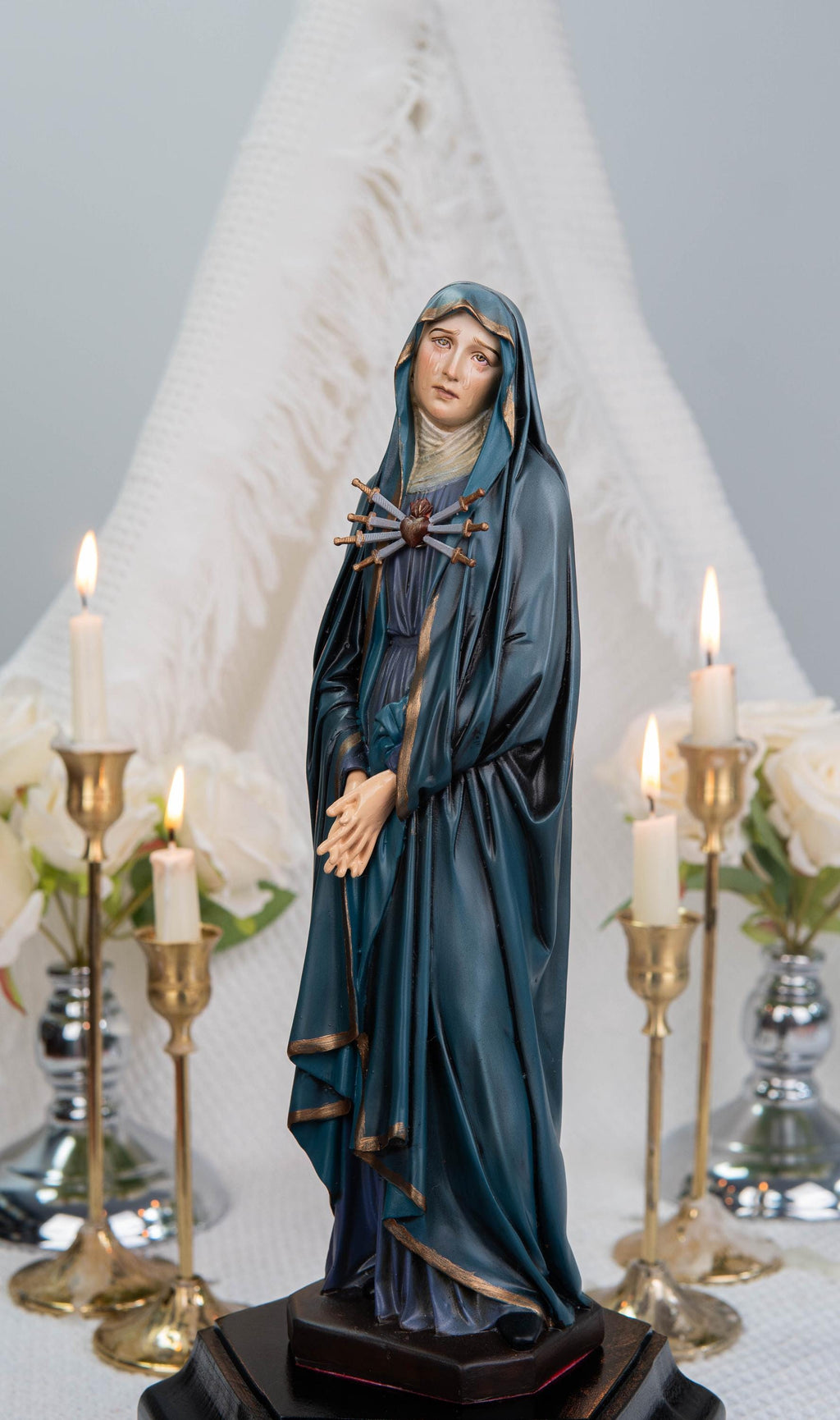 Catholic Calvary Statue Set - Jesus on the Cross with Our Lady of Sorrows and Saint John, Hand-Painted Religious Gift, Catholic Decor