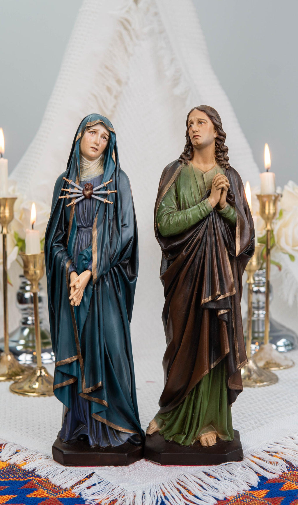 Catholic Calvary Statue Set - Jesus on the Cross with Our Lady of Sorrows and Saint John, Hand-Painted Religious Gift, Catholic Decor