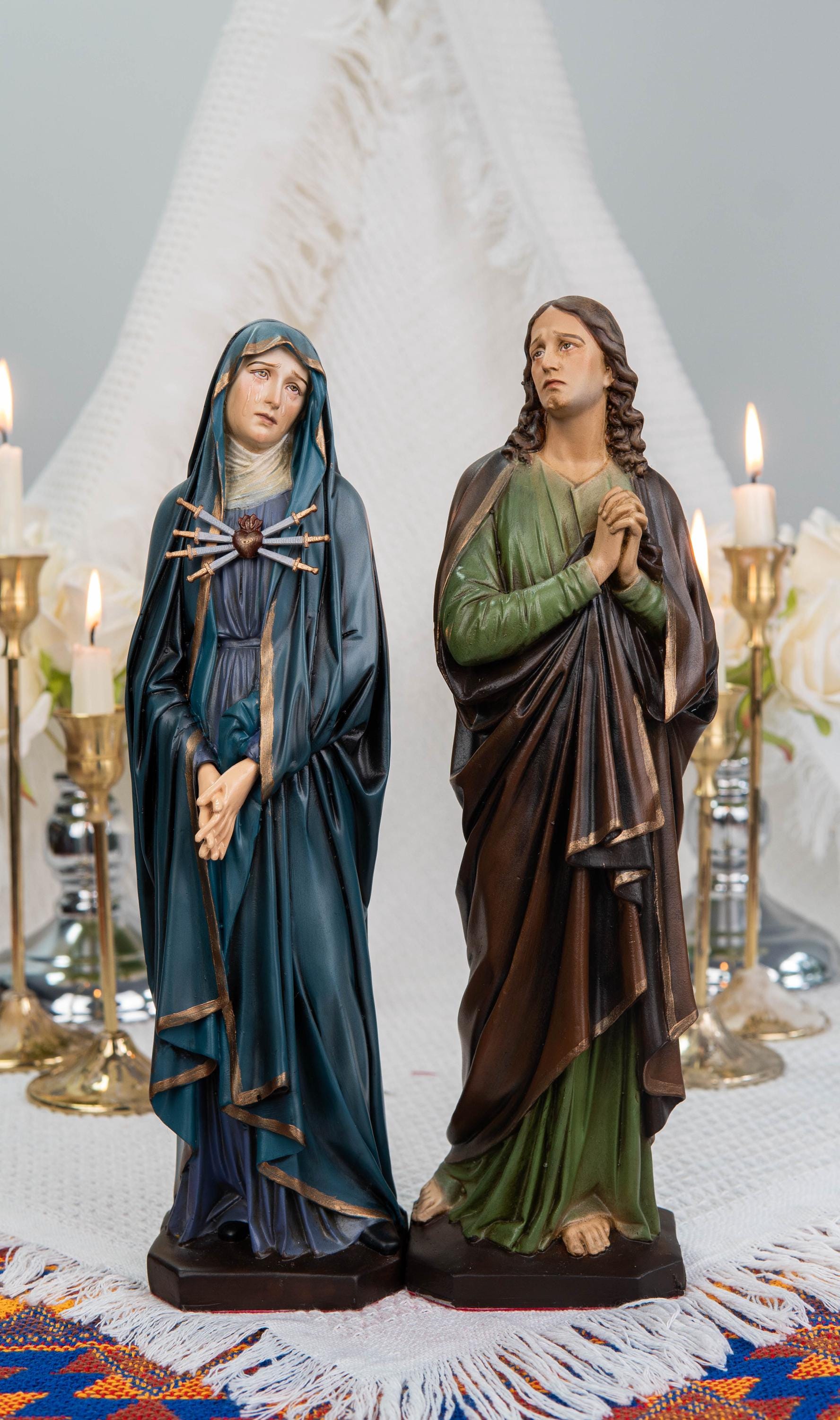 Catholic Calvary Statue Set - Jesus on the Cross with Our Lady of Sorrows and Saint John, Hand-Painted Religious Gift, Catholic Decor