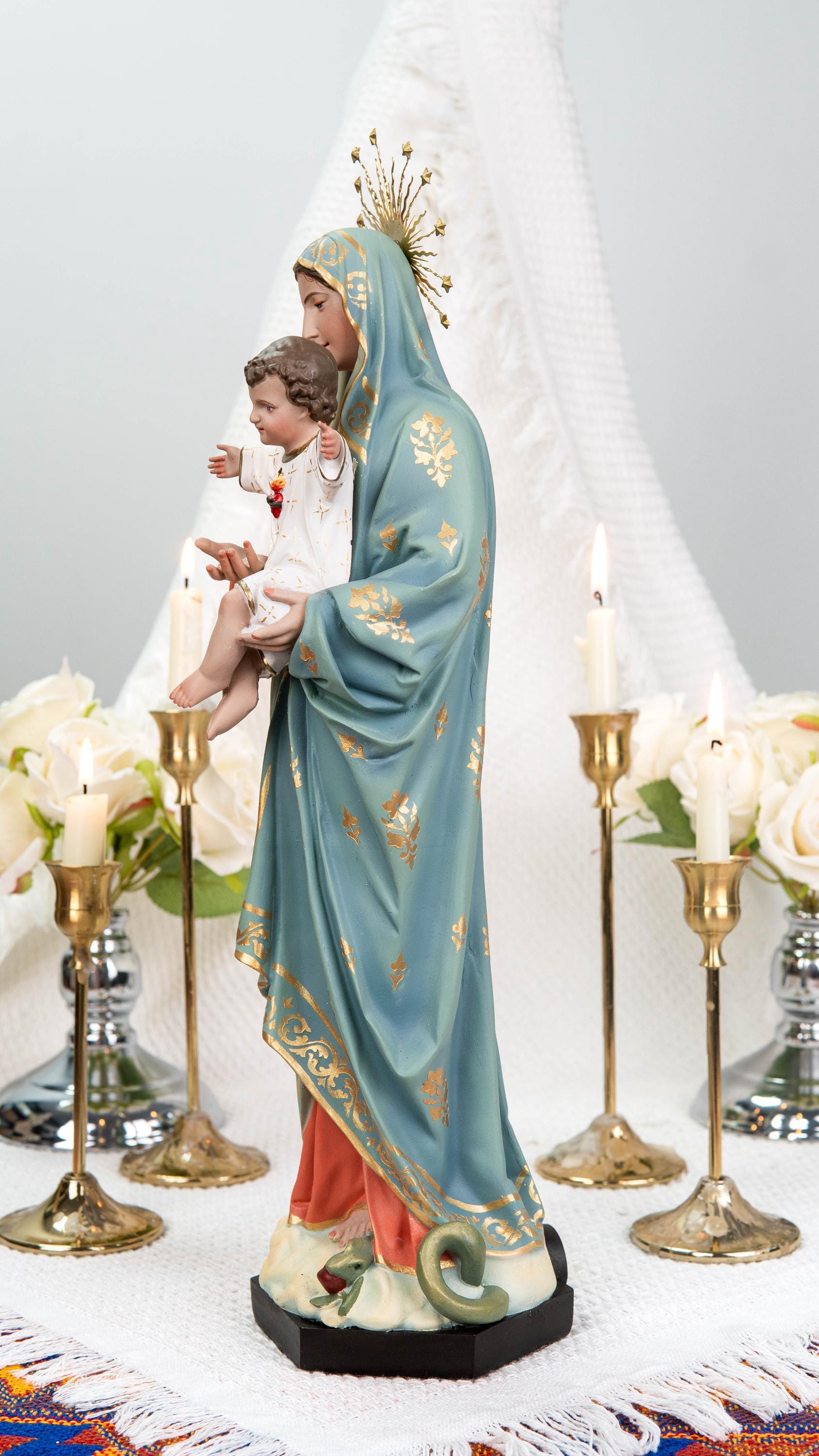 Hand-Painted Virgin Mary with Child Jesus Statue 15.8"–Madonna and Child Figurine, Catholic Home Decor, Catholic Gifts for Women,Mary Statue