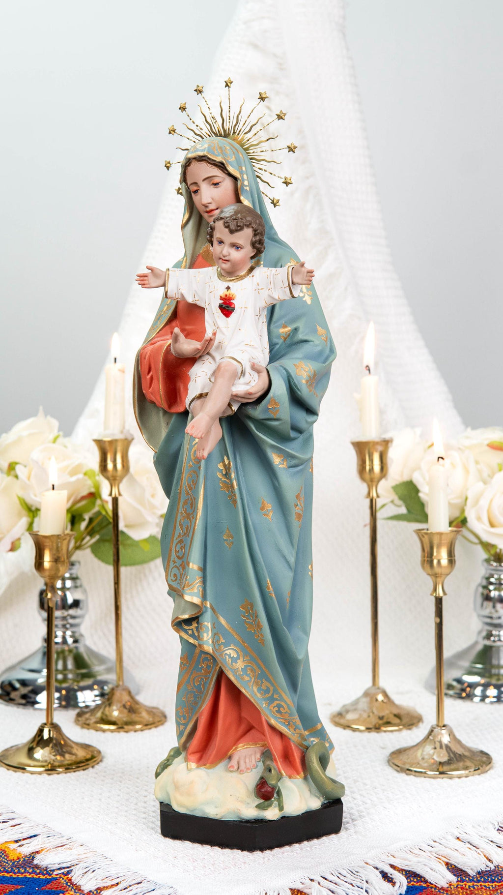 Hand-Painted Virgin Mary with Child Jesus Statue 15.8"–Madonna and Child Figurine, Catholic Home Decor, Catholic Gifts for Women,Mary Statue
