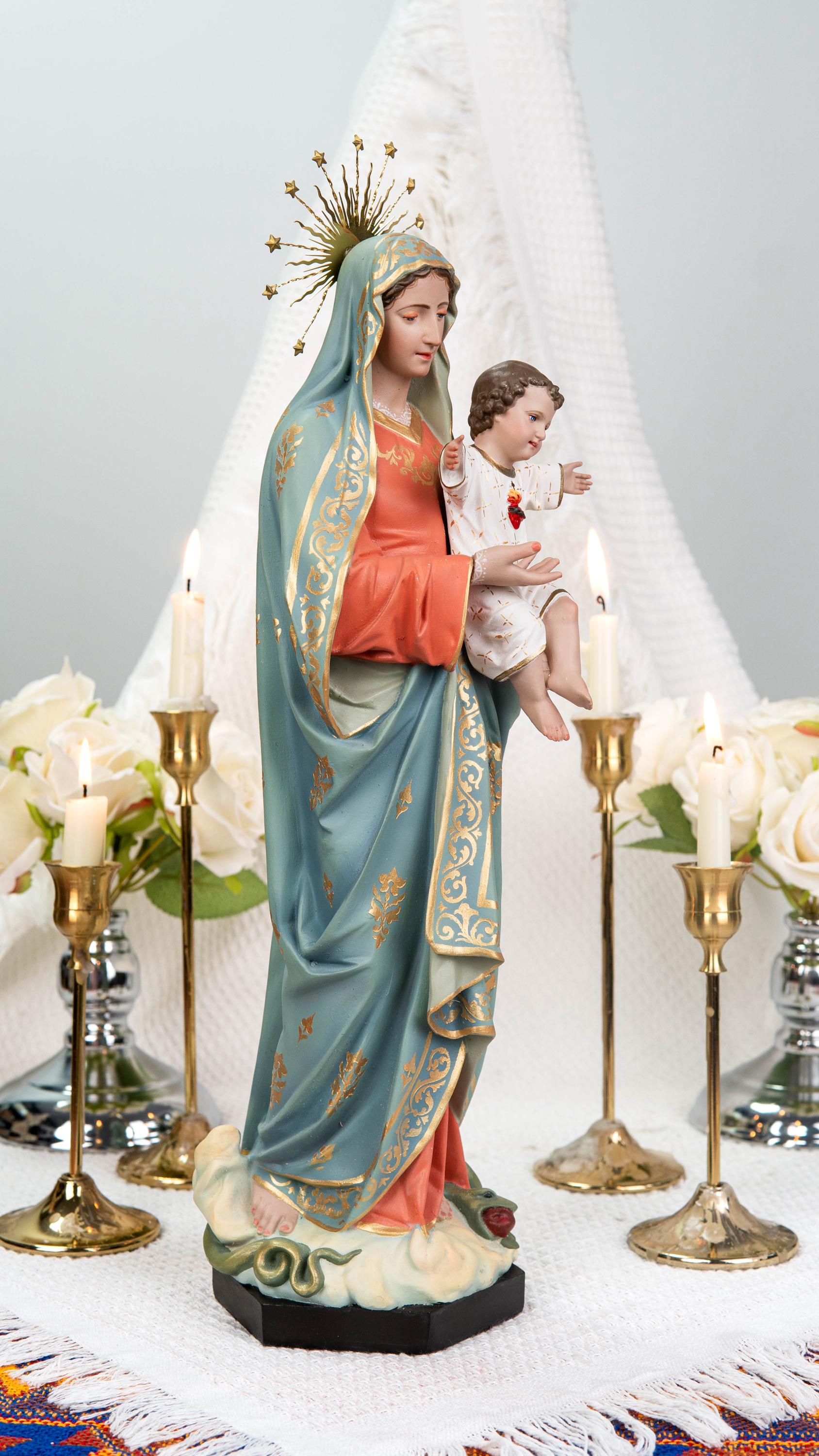 Hand-Painted Virgin Mary with Child Jesus Statue 15.8"–Madonna and Child Figurine, Catholic Home Decor, Catholic Gifts for Women,Mary Statue
