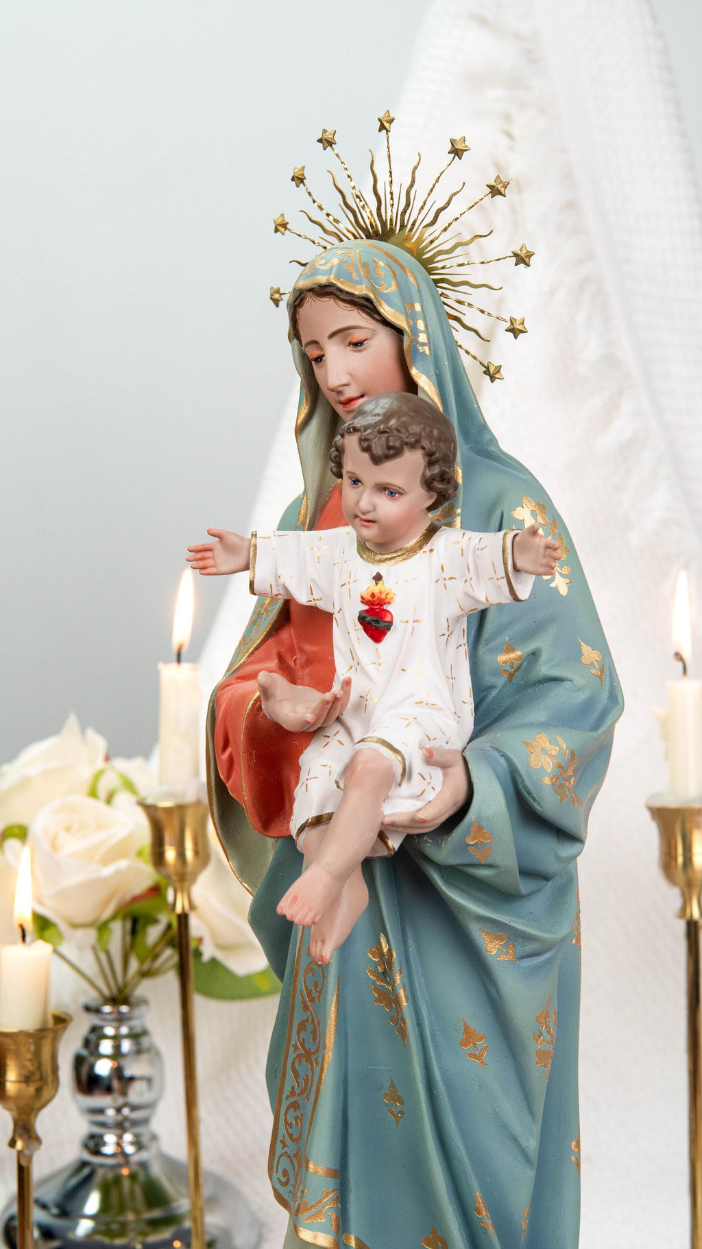 Hand-Painted Virgin Mary with Child Jesus Statue 15.8"–Madonna and Child Figurine, Catholic Home Decor, Catholic Gifts for Women,Mary Statue