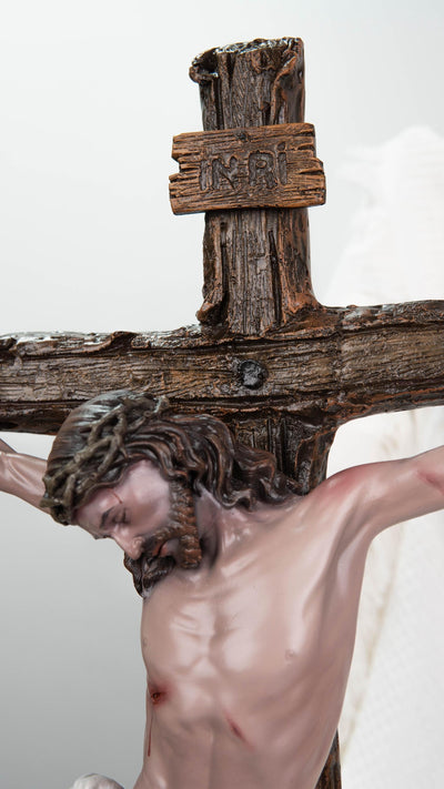 Jesus Crucifix Statue 25.6" – Hand-Painted Catholic Cross, Jesus on the Cross, Religious Decor for Home Altar, Religious Gift for Women